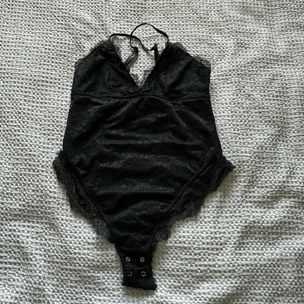 Garage Lace bodysuit lingerie criss-cross back thong
